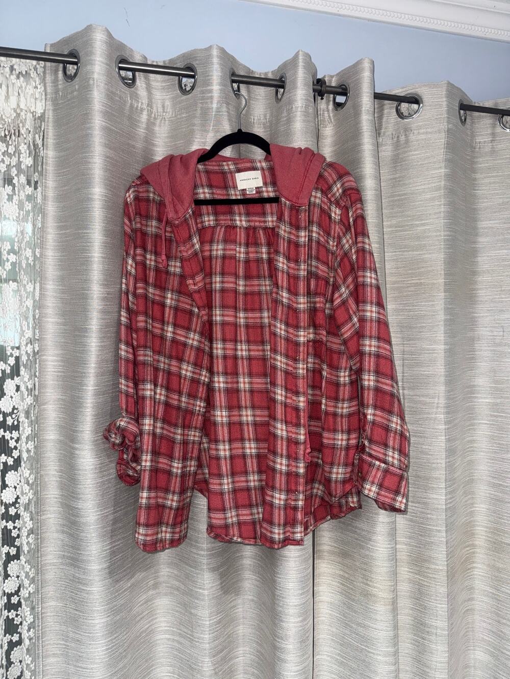 American Eagle Outfitters oversized flannel hooded shirt XL